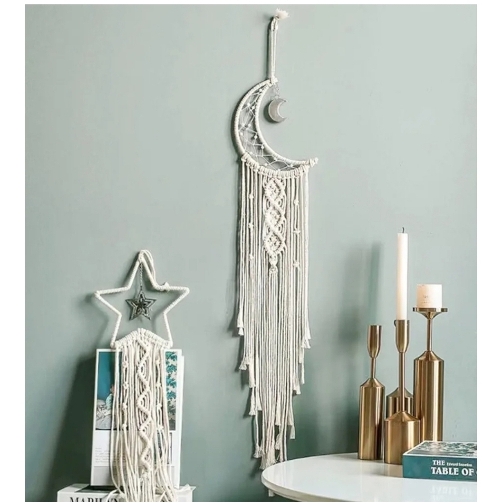 Bohemian Macrame Moon And Star Wall Art With Lights (Minor Assembly Required) - Picture 4 of 16
